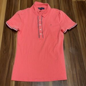 Large Tommy Hilfiger coral 100% cotton soft polo top shirt